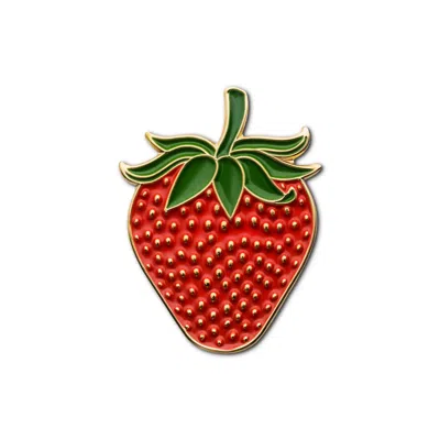 Make Heads Turn Women's Red / Green / Gold Enamel Pin Strawberry In Multi