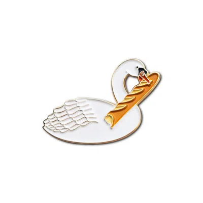 Make Heads Turn Women's White / Brown Enamel Pin Lucky Swan