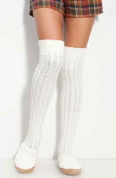 Make + Model Cable Knit Over The Knee Slipper Socks In Beige