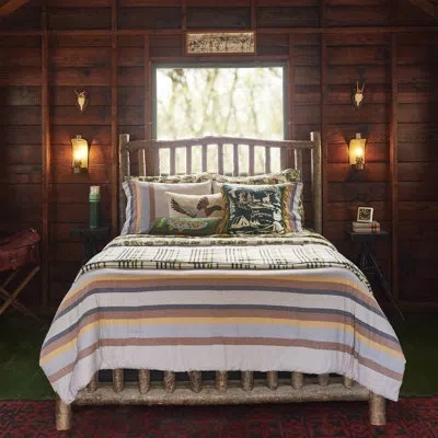 Makers Collective Camp Wandawega Flannel Stripe Reversible Comforter Set In Blue;brown;green;cream