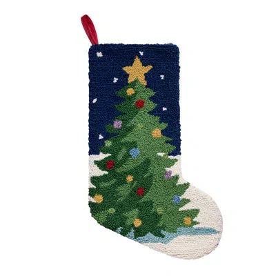 Makers Collective Christmas Tree Wool Hook Holiday Stocking By The Pillow Shoppe In Blue;green
