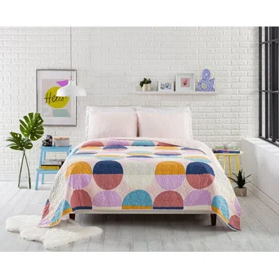 Makers Collective Circles Color Block 100% Cotton Quilt Set In Blue;pink