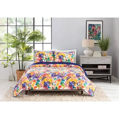 Makers Collective Garden In Bloom Floral 100% Cotton Reversible Quilt Set In Purple
