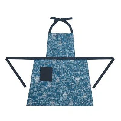 Makers Collective Hamsa Cotton Kitchen Apron By Jungalow In Blue