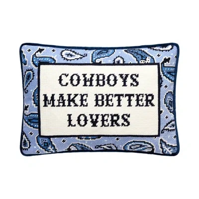 Makers Collective Jg Co. By Amie And Jolie Sikes Better Lovers Embroidered Needlepoint Pillow In Blue