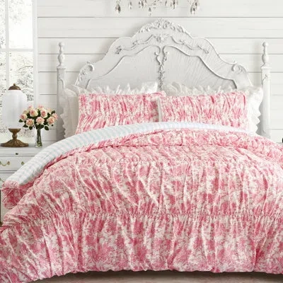 Makers Collective Jg Co. By Amie And Jolie Sikes Fancy Toile Ruched Comforter Set In White;pink