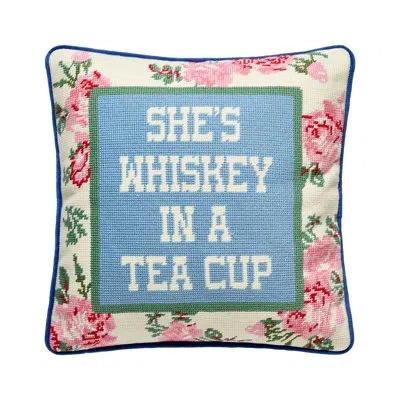 Makers Collective Jg Co. By Amie And Jolie Sikes She's Whiskey Embroidered Needlepoint Pillow In Blue;pink