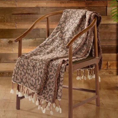 Makers Collective Jg Co. By Amie And Jolie Sikes Woven Leopard Throw With Tassels In Brown