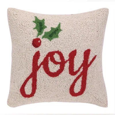 Makers Collective Joy Wool Hook Pillow By The Pillow Shoppe In Red;cream