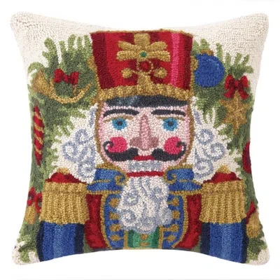 Makers Collective Nutcracker Wool Hook Pillow By The Pillow Shoppe In Gold;red;blue