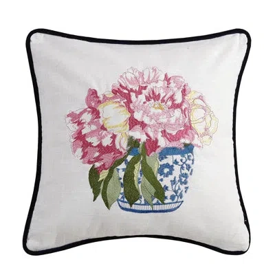 Makers Collective Pretty Flower And Vase Embroidered Square Pillow Cover And Insert