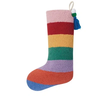 Makers Collective Rainbow Stripe With Pom Tassel Hook Stocking In Green;red;yellow
