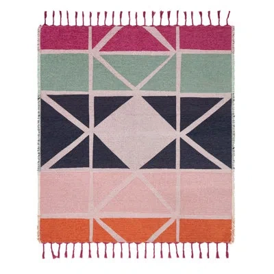 Makers Collective Shifted Shapes Woven Throw Blanket With Tassels By Ampersand In Blue;green;pink;orange