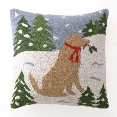 Makers Collective Snowy Yellow Lab Wool Hook Pillow By The Pillow Shoppe In Beige;green;white