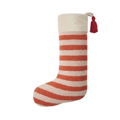 Makers Collective Stripe Wool Hook Stocking With Tassel In Orange,red
