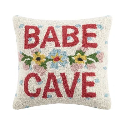 Makers Collective The Pillow Shoppe Babe Cave Wool Hook Pillow With Removable Cover, 16" Square In Blue;red;pink;cream