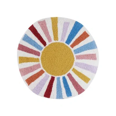 Makers Collective The Pillow Shoppe Rainbow Sun Wool Hook Inspirational Pillow With Removable Cover, 16" Round In Blue;red;yellow;pink;orange;purple