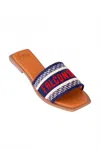 Maker's Women's Falcons Slide Sandal In Navy, Red, And White In Blue