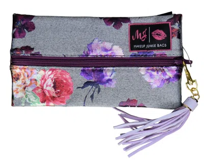 Makeup Junkie Metallic Floral Mini Bag In Gray In Grey