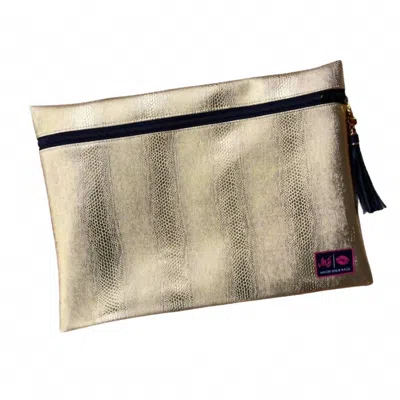 Makeup Junkie Women's Jumbo Top Zipper Bag In Gold Serpent