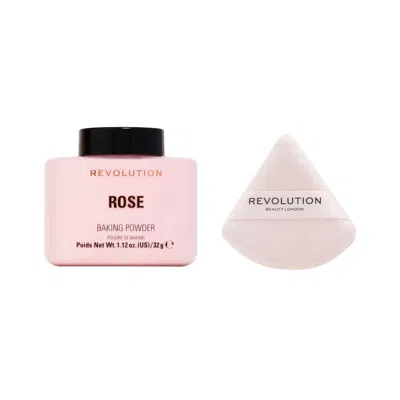 Makeup Revolution Baking Powder And Powder Puff Duo - Rose In Pink