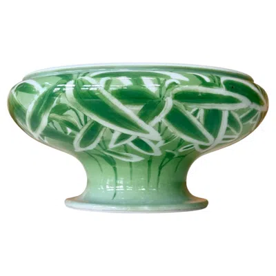 Pre-owned Makuzu Kozan Japanese Porcelain Stem Bowl By  Meiji Period In Green