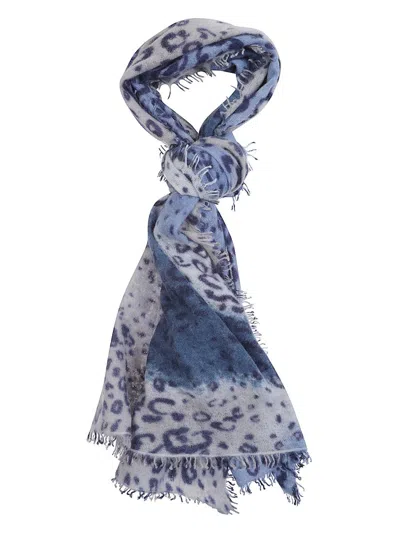 Mala Alisha Animal-print Fringed Scarf In Blue