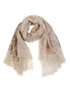 Mala Alisha Como Floral-print Fringed Scarf In Gray