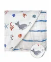 Malabar Baby Unisex 4-layer All Season Snug Blanket - Baby, Little Kid, Big Kid In Sardinian Summer (white  Blue)