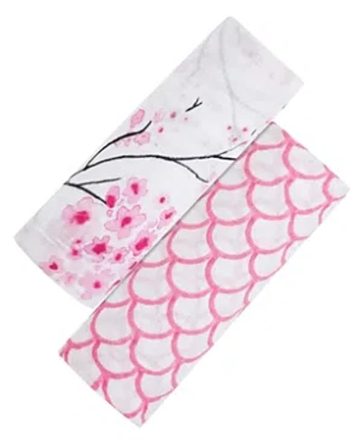 Malabar Baby Unisex Swaddle Gift Set - Baby, Little Kid In Cherry Blossom + Pink Rainbow