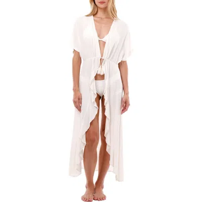 Malai Bloom Sheer Tie Front Cover-up In White