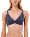 Malai Deep Blue Knotty, Full-coverage, Twist Front Bikini Top In Blue