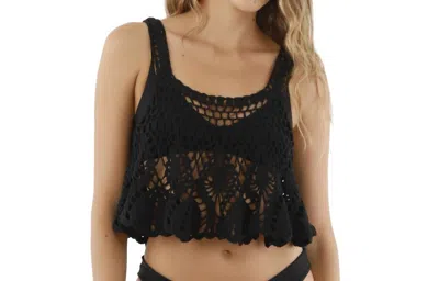 Malai Merry Crochet Cover Up Top In Black In Multi