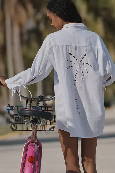 Malai Palma Long-sleeve Embroidered Buttondown Shirt In White