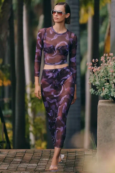 Malai Sleek Mesh Maxi Skirt In Purple