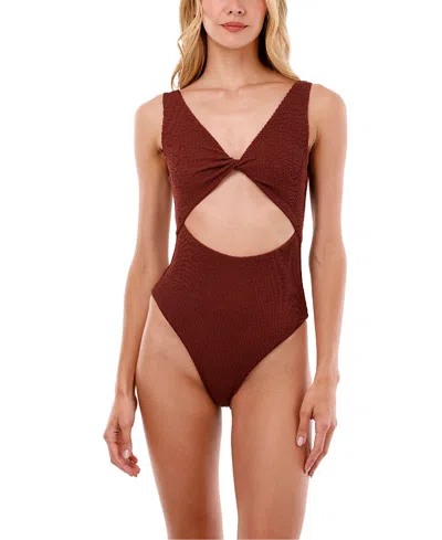 Malai Textured Wave Barn Twix Cut Out, Moderate Coverage One Piece In Burgundy