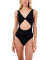 Malai Textured Wave Black Twix Cut Out Moderate Coverage One Piece In Black