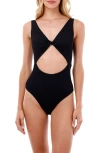 Malai Textured Wave Black Twix Cut Out Moderate Coverage One Piece In Black