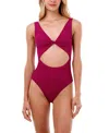 Malai Textured Wave Raspberry Twix Cut Out Moderate Coverage One Piece In Brown