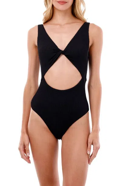 Malai Twist Front Cutout One-piece Swimsuit In Textured Wave Black
