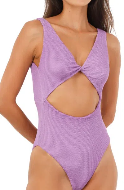 Malai Twist Front Cutout One-piece Swimsuit In Textured Wave Flowing Orchid
