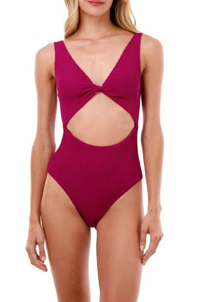 Malai Twist Front Cutout One-piece Swimsuit In Textured Wave Raspberry
