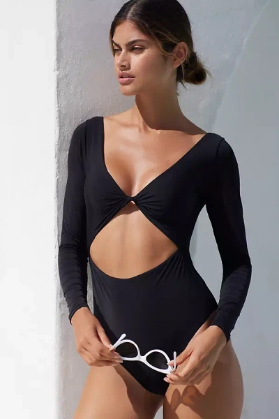 Malai Twixi Long-sleeve One-piece Swimsuit In Black