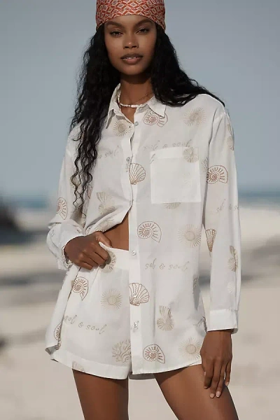 Malai Vera Embroidered Buttondown Shirt In Beige