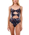 Malai Wild Folliage Wavelet Gold Shell Hardware One Piece In Blue