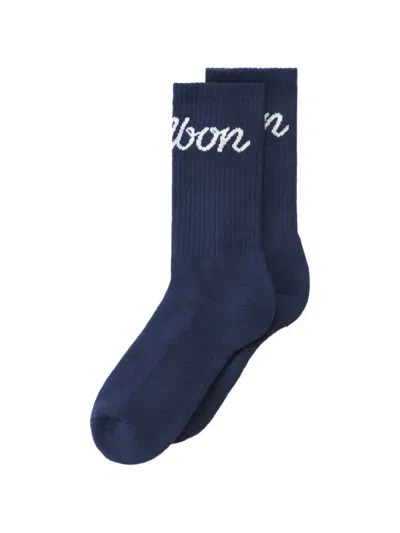 Malbon Bon Script Ribbed-knit Socks In Blue