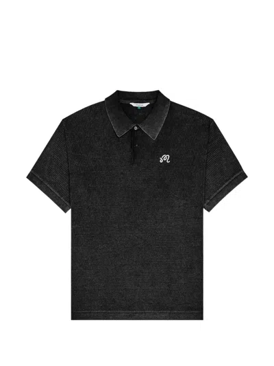 Malbon Brickwork Textured Polo Shirt In Black