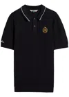 Malbon Crest Checked-knit Cotton Polo Shirt In Black