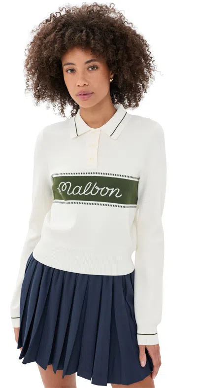 Malbon Elaine Long Sleeve Knit Polo Egret