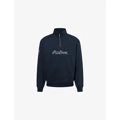 Malbon Mens Navy Collegiate Brand-print Cotton Jumper In Blue